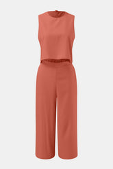 Round Neck Top and Wide Leg Pants Set OutfitFlow